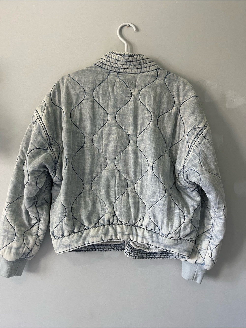 Light Gray denim wash boho Quilted Women's Jacket - Picture 11 of 14